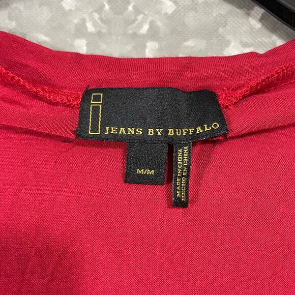 I Jeans by Buffalo Red Sheer Chiffon Raglan Sleeve Tee - Size Medium - V-Neck - Picture 4 of 6